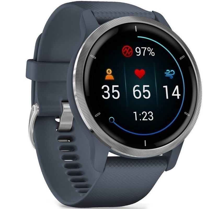 Garmin Venu 2 Silver Bezel with Granite Blue Case and Silicone Band 010-02430-10/00