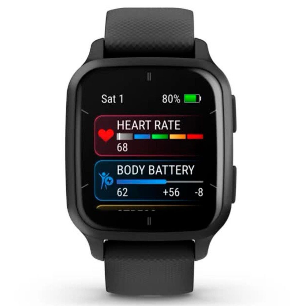 Garmin Venu Sq 2 &ndash; Music Edition Slate Aluminum Bezel with Black Case Silicone Band 010-02700-10