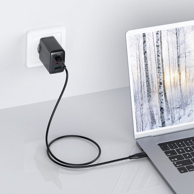 Комплект Acefast A13 адаптер 2xUSB-C + USB-A 65w + кабель USB-C to USB-C Black