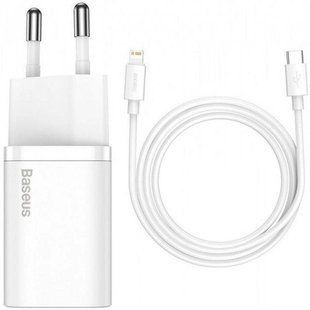 МЗП Baseus Super Silicone PD Charger 20W 1Type-C+With Cable Type-C to Lightning White TZCCSUP-B02