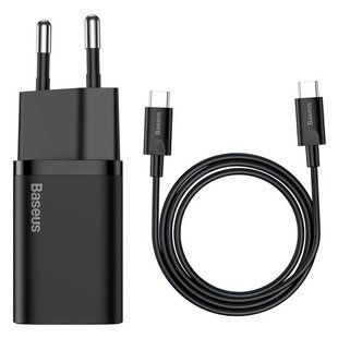 МЗП Baseus Super Silicone PD Charger 25W 1Type-C + Cable Type-C to Type-C ЗА 1m Black TZCCSUP-L01