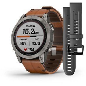 Смарт-годинник Garmin Fenix 7 Sapphire Solar Titanium with Chestnut Leather Band includes graphite silicone band 010-02540-31