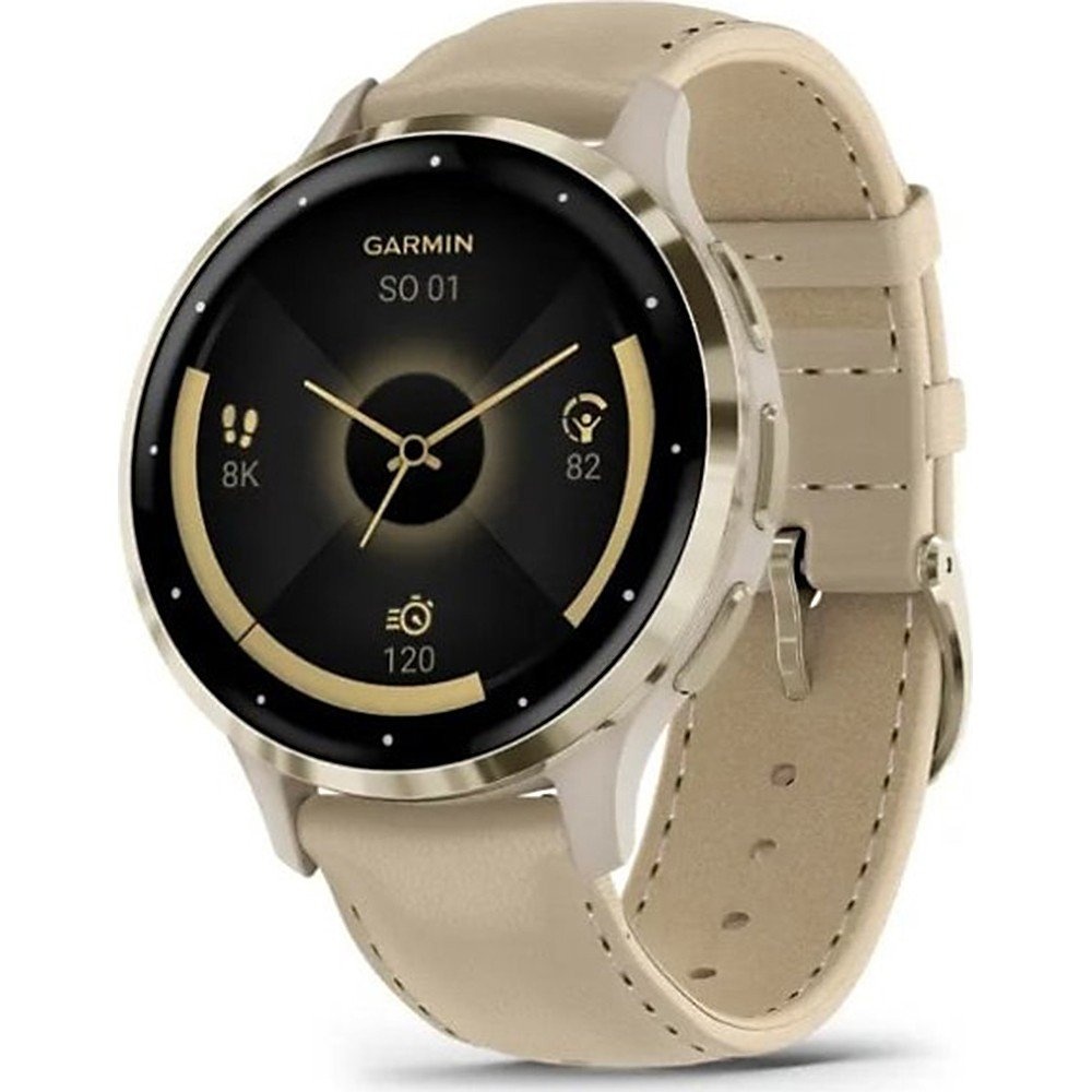 Смарт-годинник Venu 3S Soft Gold Stainless Steel Bezel with French Gray Case and Leather Band (includes French Gray silicone band) 010-02785-04