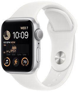 Apple Watch SE 2 40mm Silver Aluminum Case with White Sport Band M/L MNTC3