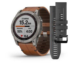 Смарт-годинник Garmin Fenix 7X Sapphire Solar Titanium with Chestnut Leather Band + graphite silicone band 010-02541-19