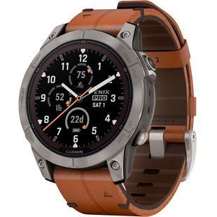 Garmin Fenix 7 Pro Saph Solar, Ti w/Chestnut Lthr Band, Excl, GPS 010-02777-30